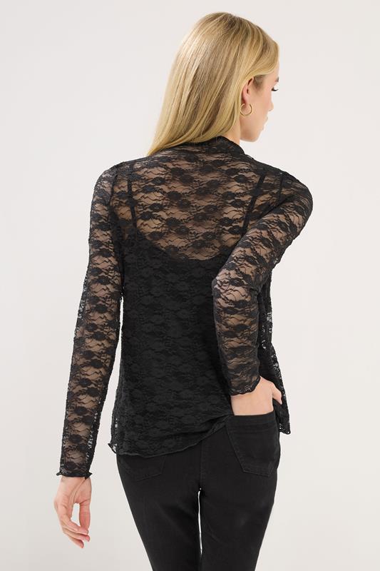 PixieGirl Petite Women's  Black Long Sleeve Lace Top | PixieGirl 3