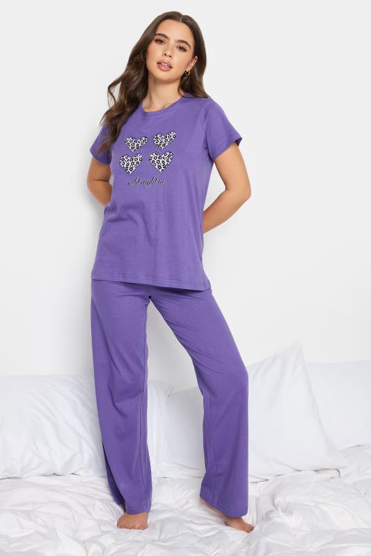 PixieGirl Purple 'Wild Night In' Slogan Leopard Heart Print Pyjama Set | PixieGirl  3