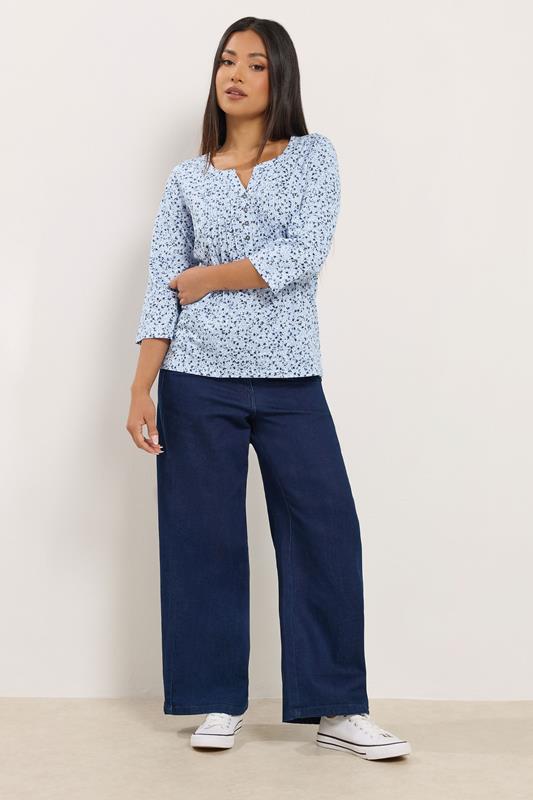 M&Co Petite Blue Floral Henley Top | M&Co 2