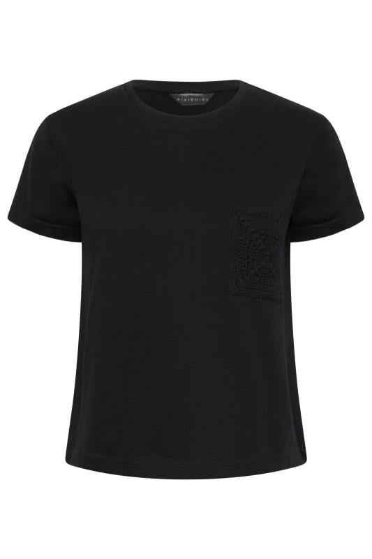 PixieGirl Black Crochet Pocket Short Sleeve T-Shirt | PixieGirl  6