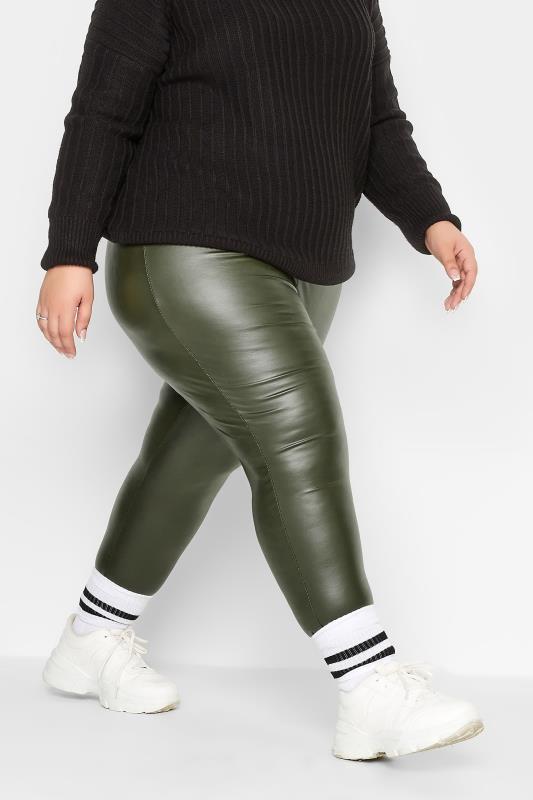 Petite  PixieGirl Khaki Green Stretch Leather Look Leggings