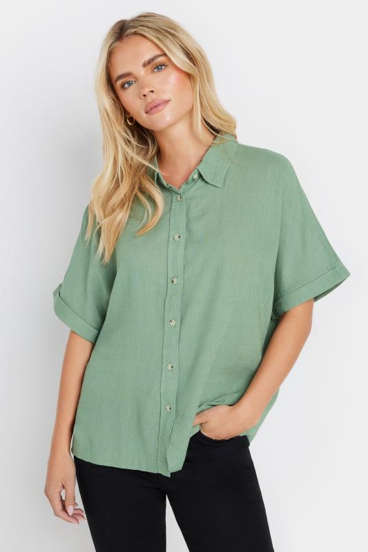  M&Co Petite Green Short Sleeve Linen Shirt