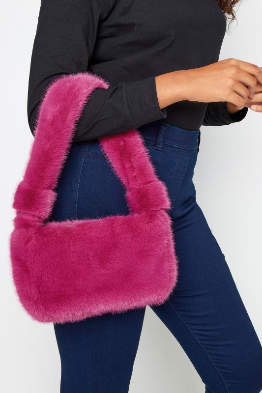 Pink Faux Fur Knot Handle Bag | Yours Clothing 1