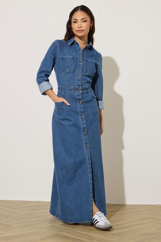 PixieGirl Petite Women's Blue Denim Maxi Dress | PixieGirl 2