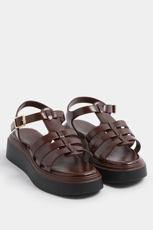  Yours Chocolate Brown Platform Gladiator Sandals In Wide E Fit