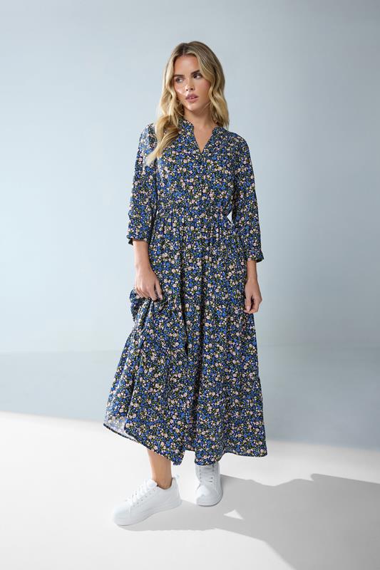  M&Co Petite Blue Ditsy Floral Tiered Maxi Dress