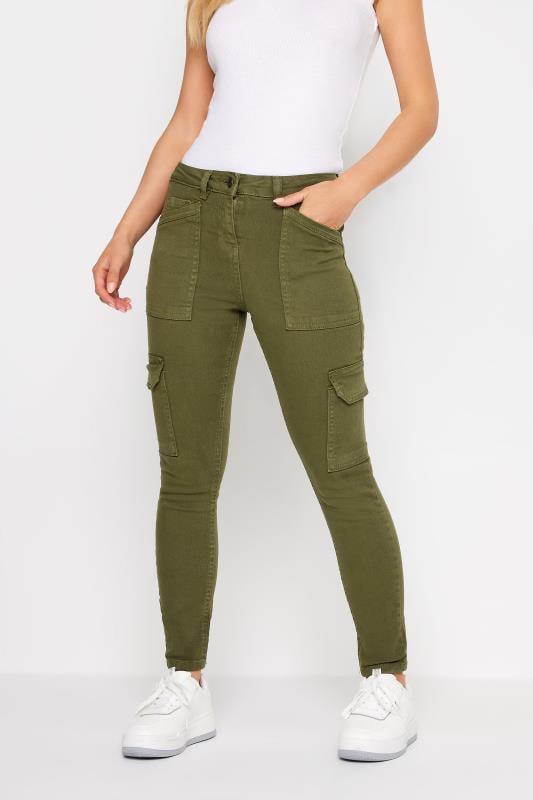 PixieGirl Petite Womens Khaki Green Pocket Detail Cargo Skinny Jeans | PixieGirl 5