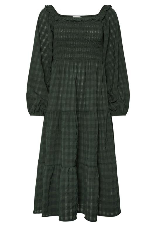 PixieGirl Petite Women's Green Crinkle Check Tiered Dress | PixieGirl 1