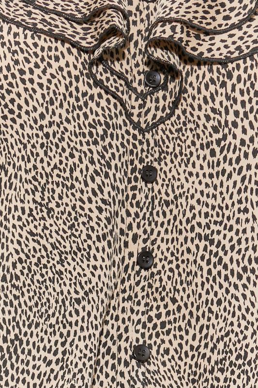 Petite Brown Leopard Print Ruffle Neck Blouse | PixieGirl 6
