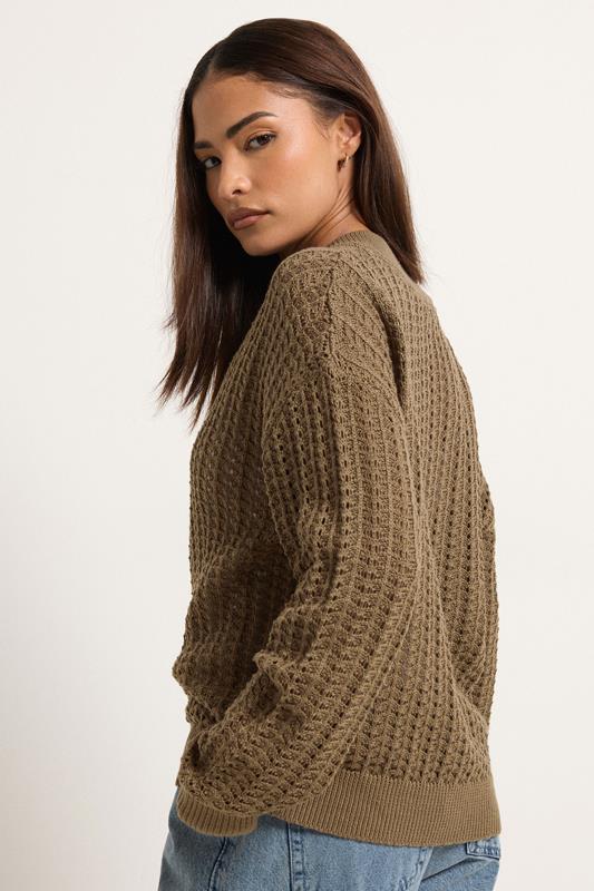 PixieGirl Petite Women's Chocolate Brown Crochet Bomber Cardigan