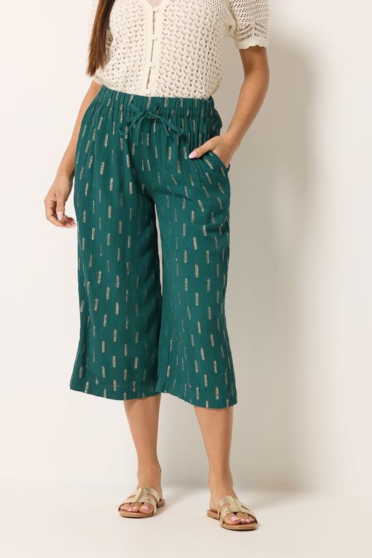 M&Co Petite Teal Green Foil Detail Cropped Trousers