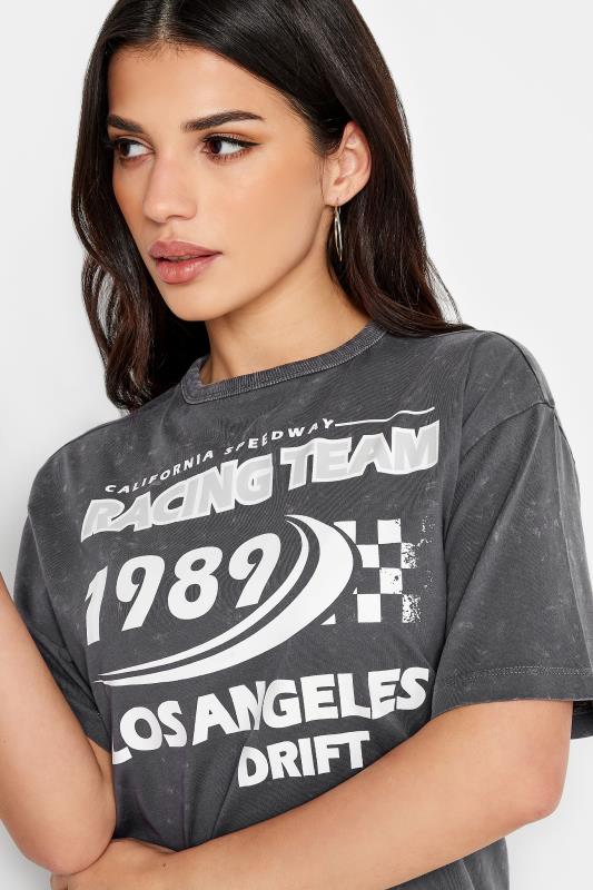 PixieGirl Petite Womens Grey Acid Wash 'Racing Team' Slogan Oversized T-Shirt Dress | PixieGirl 6