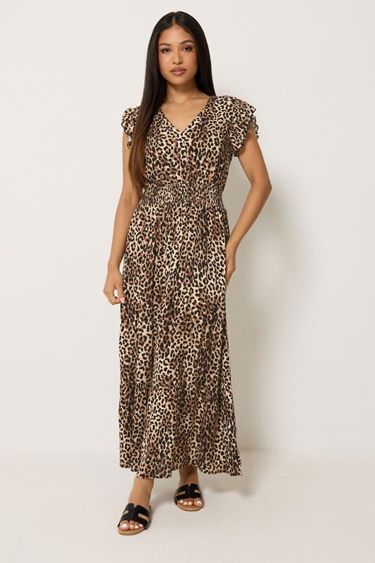  M&Co Petite Brown Animal Print V-Neck Dress