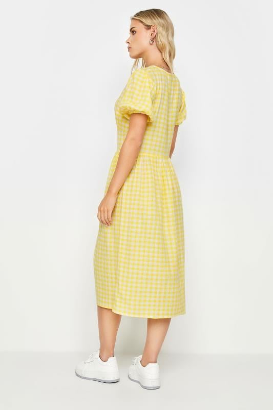 PixieGirl Petite Women's Yellow Gingham Print Button Through Midi Dress | PixieGirl 3