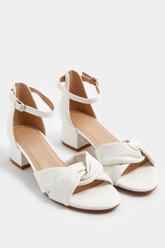  Yours White Twist Front Low Block Heel In Wide E & Extra Wide EEE Fit