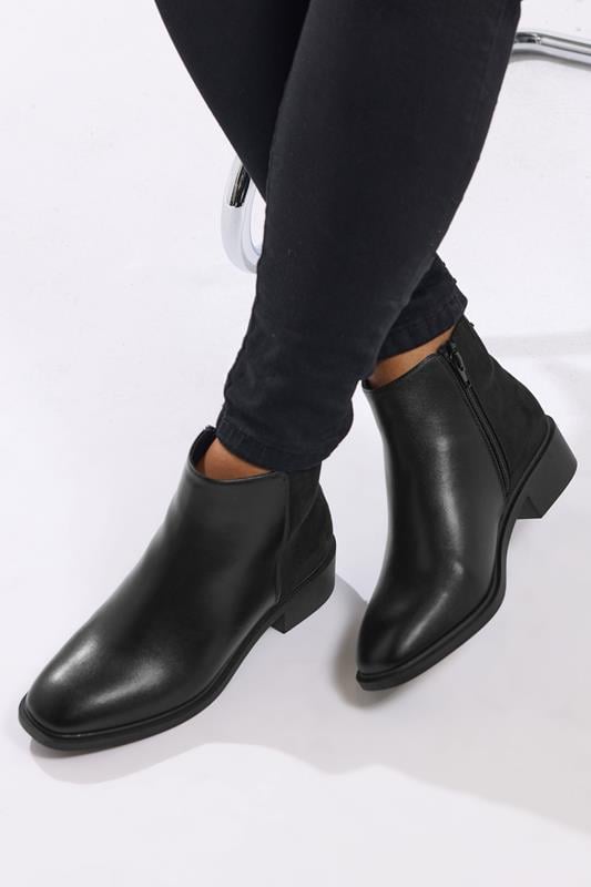 Plus Size  Yours Black Faux  Leather Metal Trim Ankle Boots In Extra Wide EEE Fit
