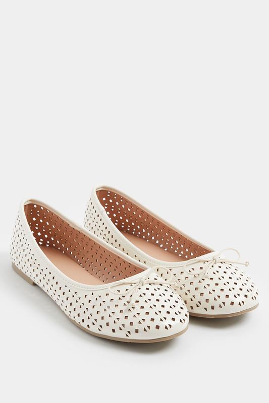 Ivory White Faux Leather Cut Out Ballet Pumps In Wide E Fit