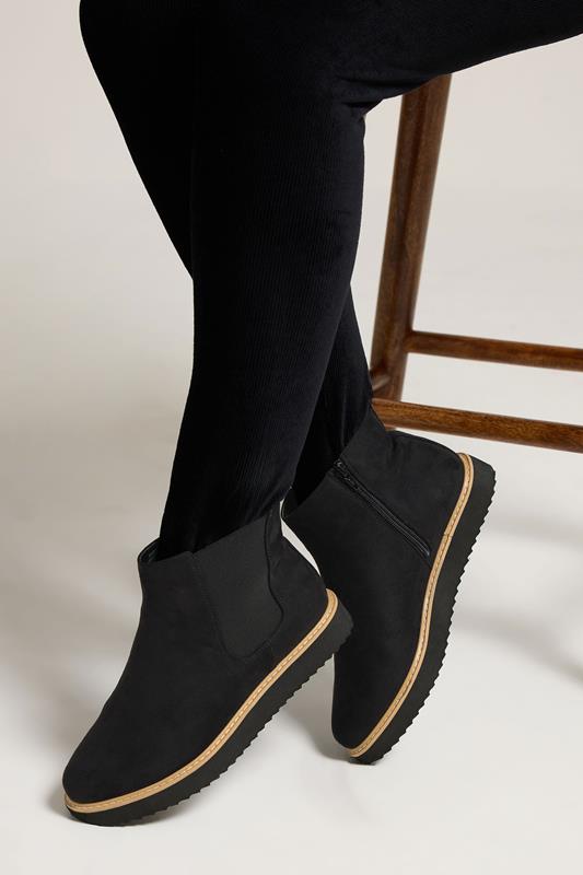 Plus Size  Yours Black Faux Suede Contrast Trim Chelsea Boots In Extra Wide EEE Fit
