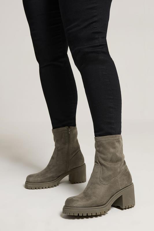 Plus Size  Yours Mocha Brown Faux Suede Stretch Sock Boots In Extra Wide EEE Fit