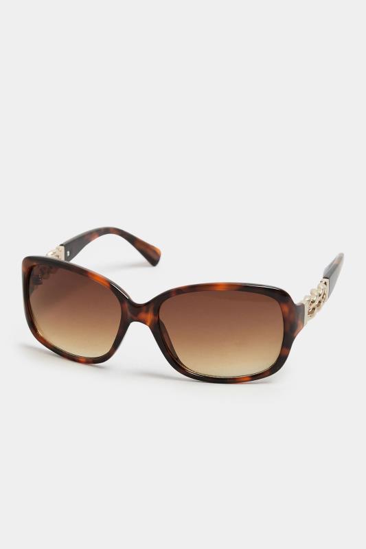 Plus Size  Yours Brown Tortoiseshell Chain Sunglasses