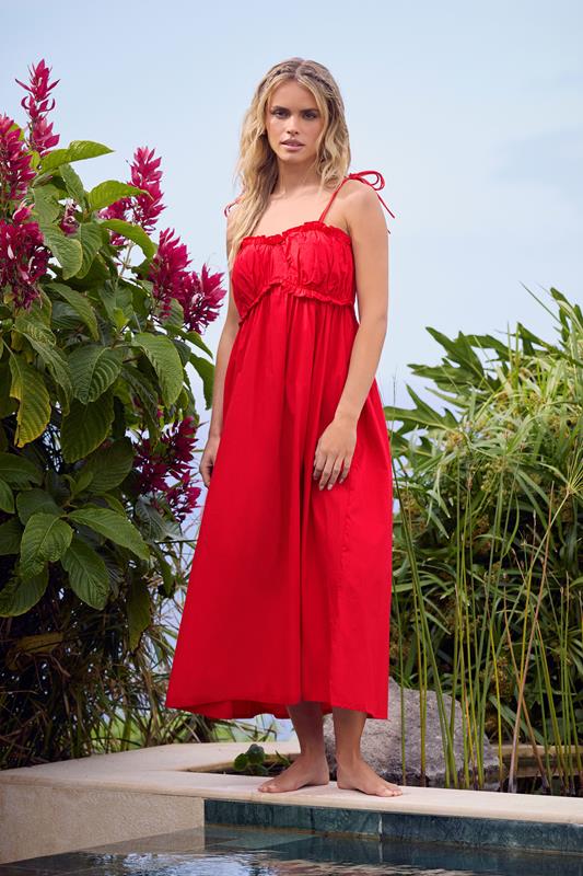 Petite  PixieGirl Petite Red Cotton Frill Bust Tie Dress