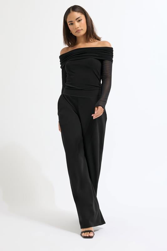 Petite  PixieGirl Petite Black Stretch Scuba Wide Leg Trousers