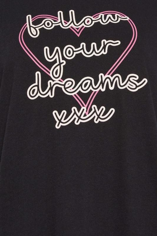 PixieGirl Petite Womens Black 'Follow Your Dreams' Slogan Heart Print Nightdress | PixieGirl  6