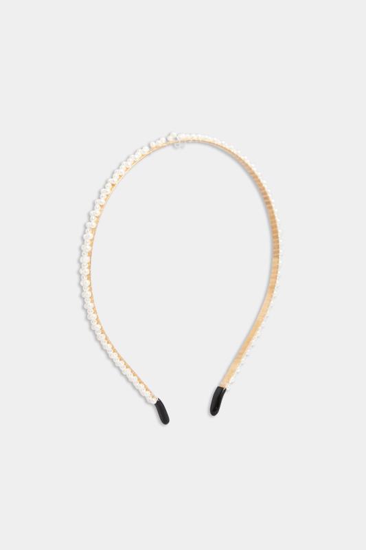 Gold & White Pearl Thin Headband | Yours Clothing 2