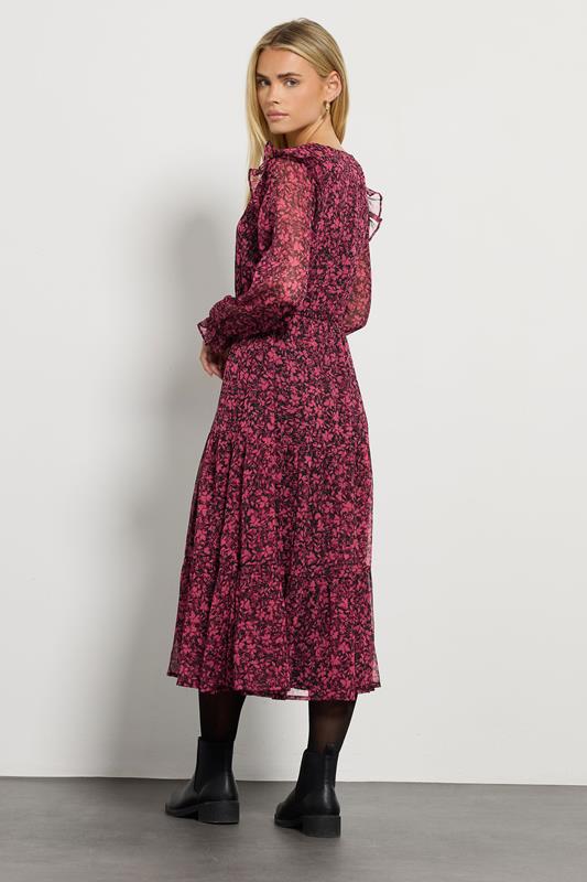 M&Co Petite Black & Berry Floral Chiffon Midi Dress | M&Co 4