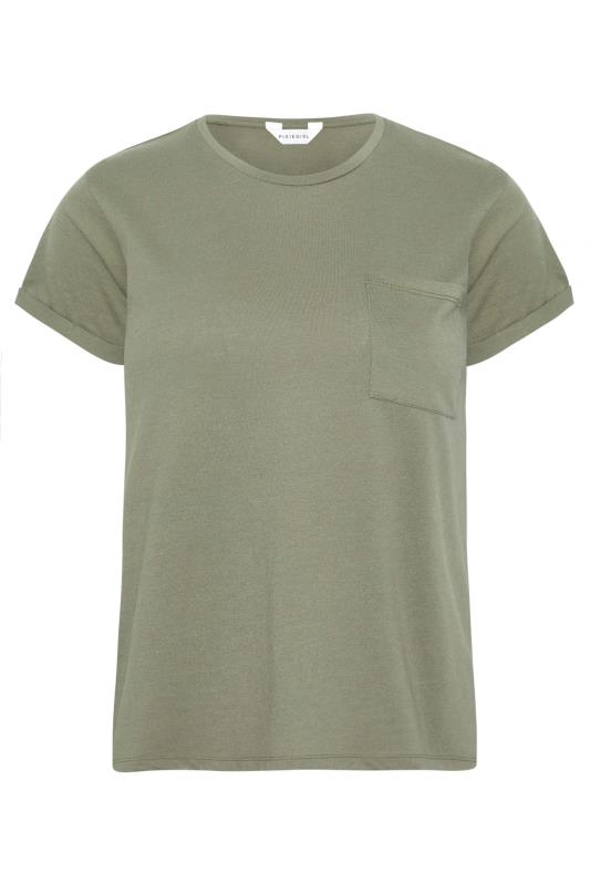 Petite Khaki Green Short Sleeve Pocket T-Shirt | PixieGirl 6