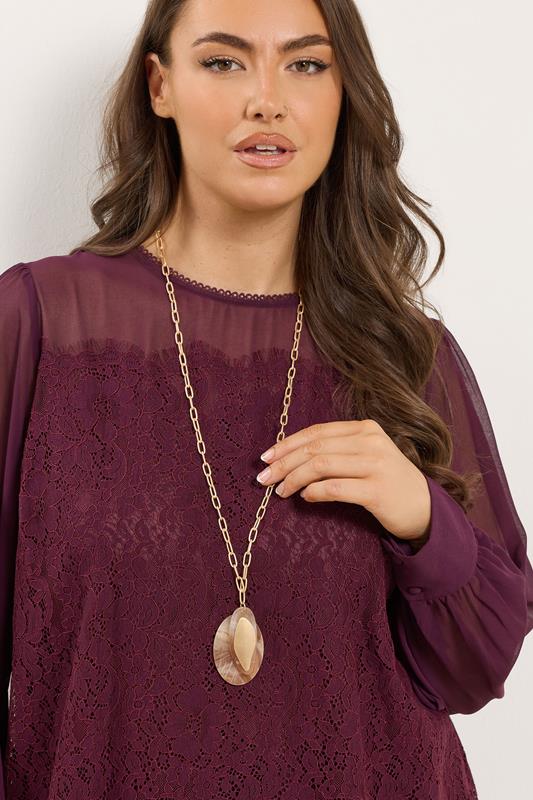 Gold Tone Long Chain Pendant Necklace