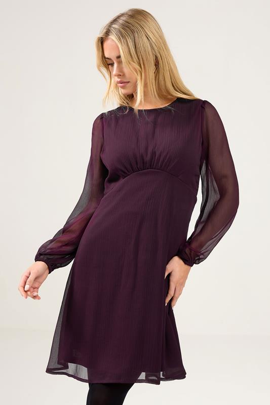  M&Co Petite Berry Purple Chiffon Midi Dress
