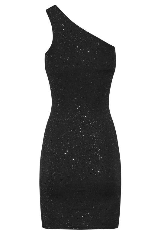 Petite Black Glitter One Shoulder Mini Dress | PixieGirl 7