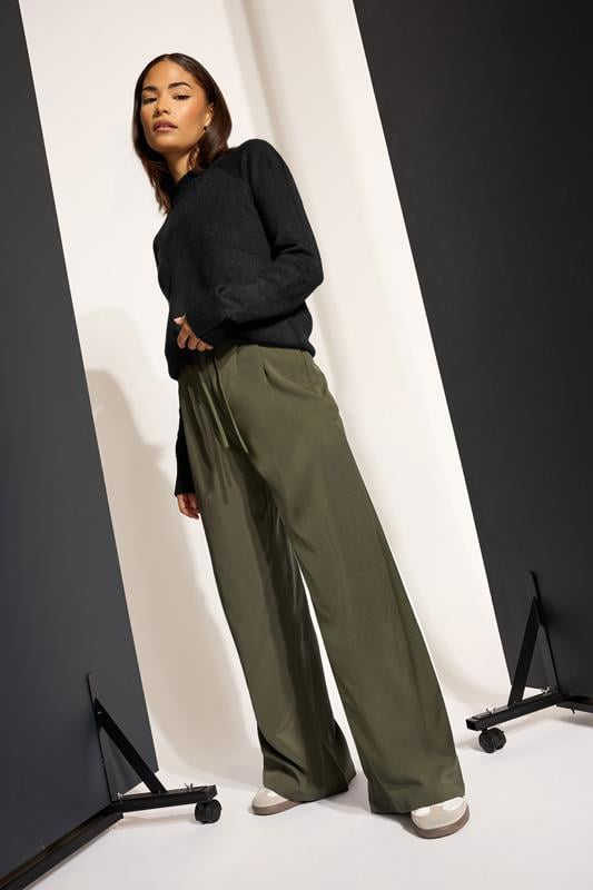 Petite  PixieGirl Petite Green Tie Wide Leg Trousers