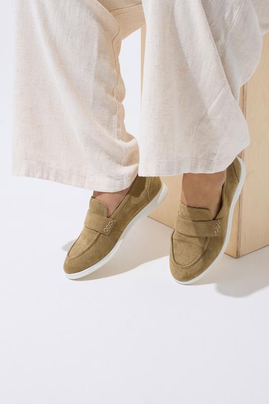  Yours Natural Brown Faux Suede Loafers In Extra Wide EEE Fit