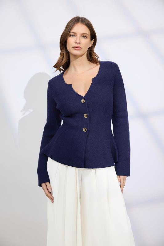  STAR Navy Blue Peplum Knitted Cardigan