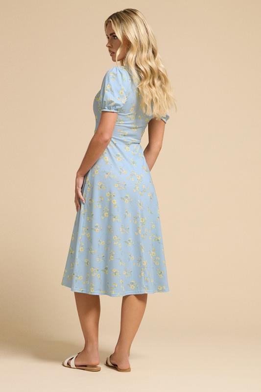 PixieGirl Petite Women's Blue Floral Tie Front Midi Dress | PixieGirl 3