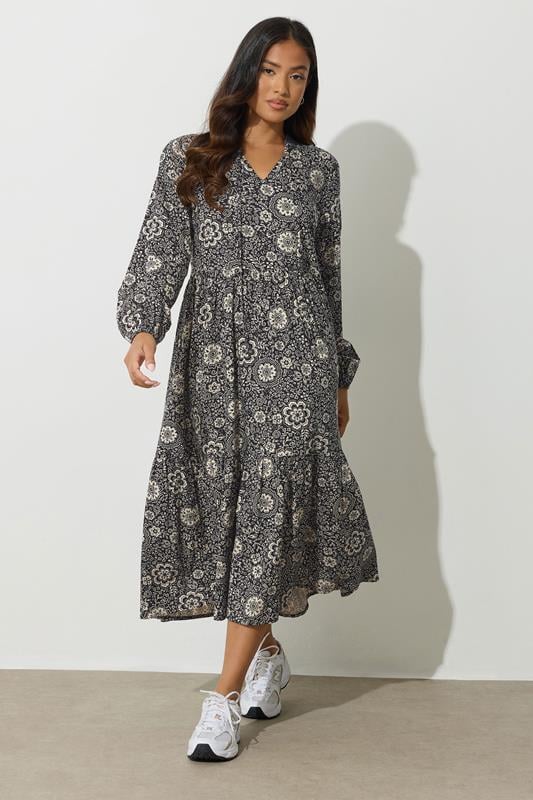Petite  PixieGirl Petite Black Floral Tie Midaxi Dress