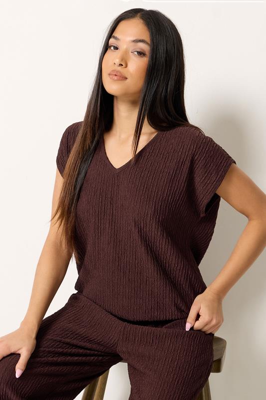  M&Co Petite Brown Textured V-Neck T-Shirt