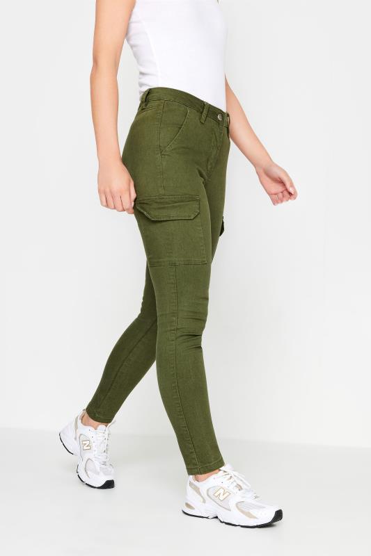 Petite Khaki Green Cargo Skinny Jeans | PixieGirl 2