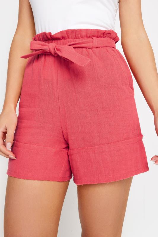 PixieGirl Petite Women's Coral Pink Cheesecloth Tie waist Shorts | PixieGirl 4