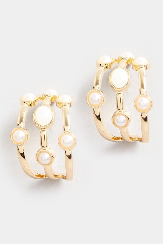 Gold Tone Triple Stone Hoop Earrings | Yours Clothing 2