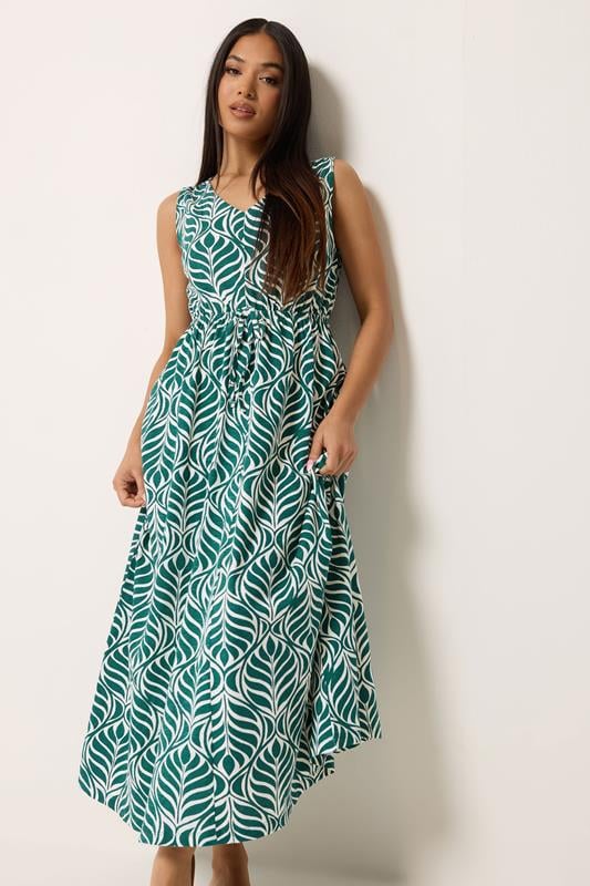 M&Co Petite Green Leaf Print Cotton Maxi Dress