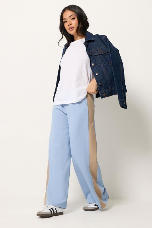  PixieGirl Petite Light Blue Side Stripe Scuba Wide Leg Trousers