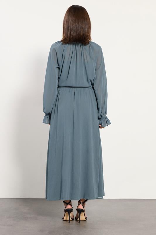PixieGirl Petite Women's Blue Chiffon Frill Tie Waist Maxi Dress | PixieGirl 3