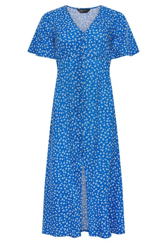 PixieGirl Petite Women's Blue Ditsy Floral Print Button Front Midi Dress | PixieGirl 6