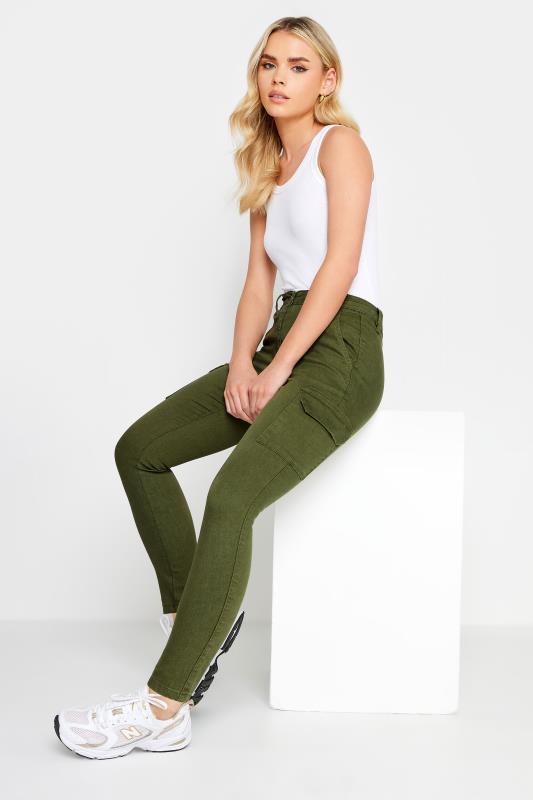 Petite Khaki Green Cargo Skinny Jeans | PixieGirl 1