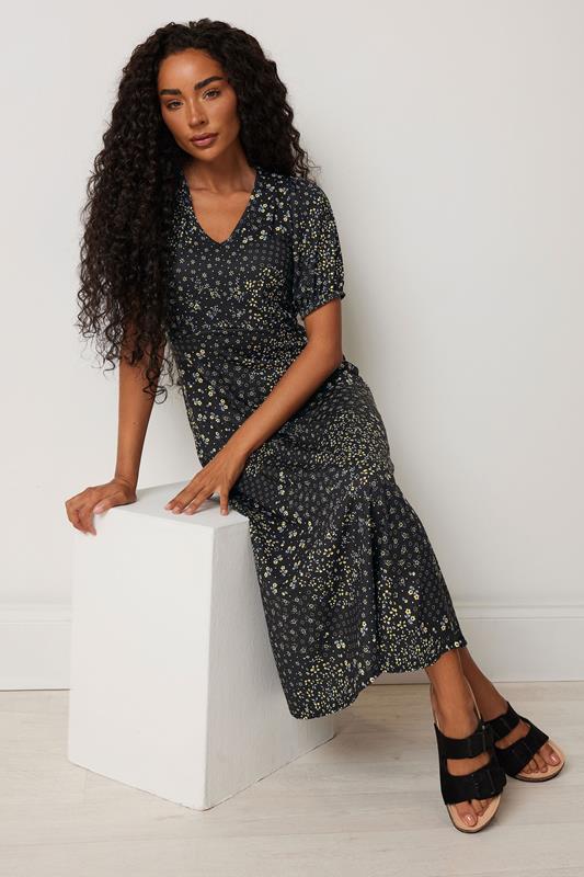 M&Co Petite Black Floral Print Midi Dress | M&Co 1