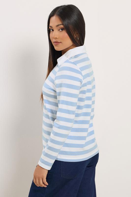 M&Co Petite Blue & White Stripe Cotton Polo Shirt | M&Co 2