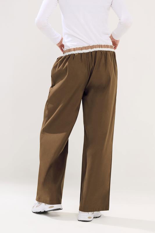 PixieGirl Petite Women's Stone Brown Contrast Waist Trousers | PixieGirl 3